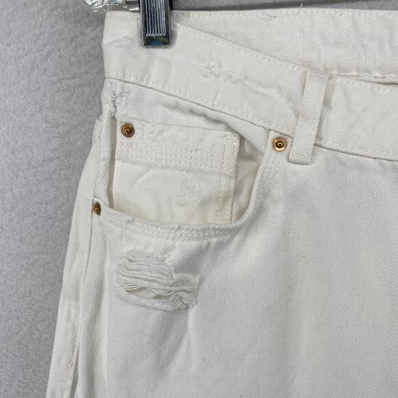 ZARA Jeans Womens 8 Mom High Waist Wide Leg Distressed 5 Pocket Denim White - Picture 2 of 11